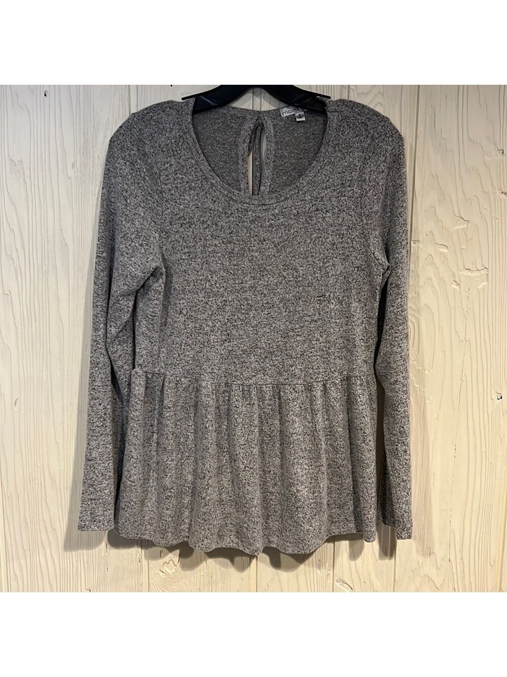MOA MOA Grey Baby Doll Long Sleeve Tie Back Top Size Small